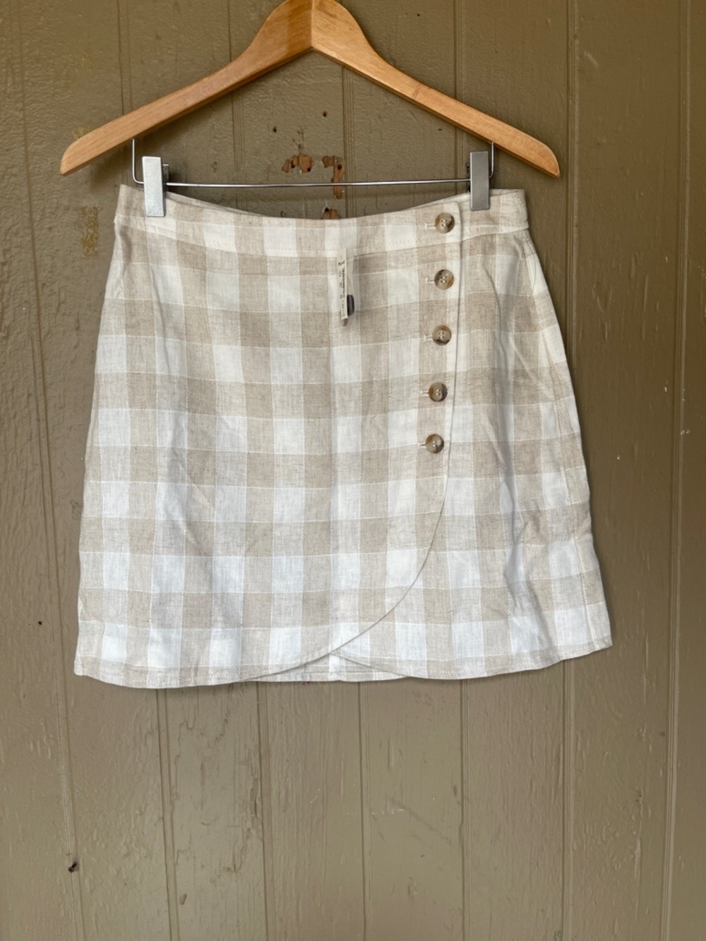 Madewell Linen-Blend Tulip-Hem Check Wrap Mini Skirt Size 6